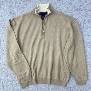 Hathaway Platinum 1/4 Zip Tan Luxury Silk Cashmere Sweater / Mens Medium